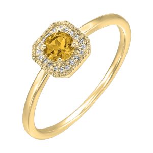 10K YG 1/12 ct. tw. Diamond Halo & 1/2 ct. tw. Citrine Ring