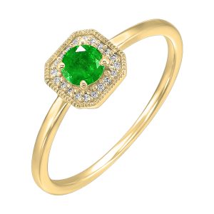 10K YG 1/12 ct. tw. Diamond Halo & 3/8 ct. tw. Emerald Ring