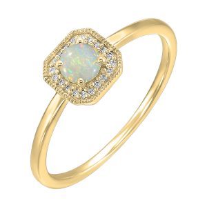 10K YG 1/12 ct. tw. Diamond Halo & 1/3 ct. tw. Opal Ring