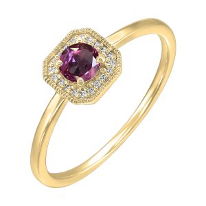 10K YG 1/12 ct. tw. Diamond Halo & 1/3 ct. tw. Syn Alexandrite Ring