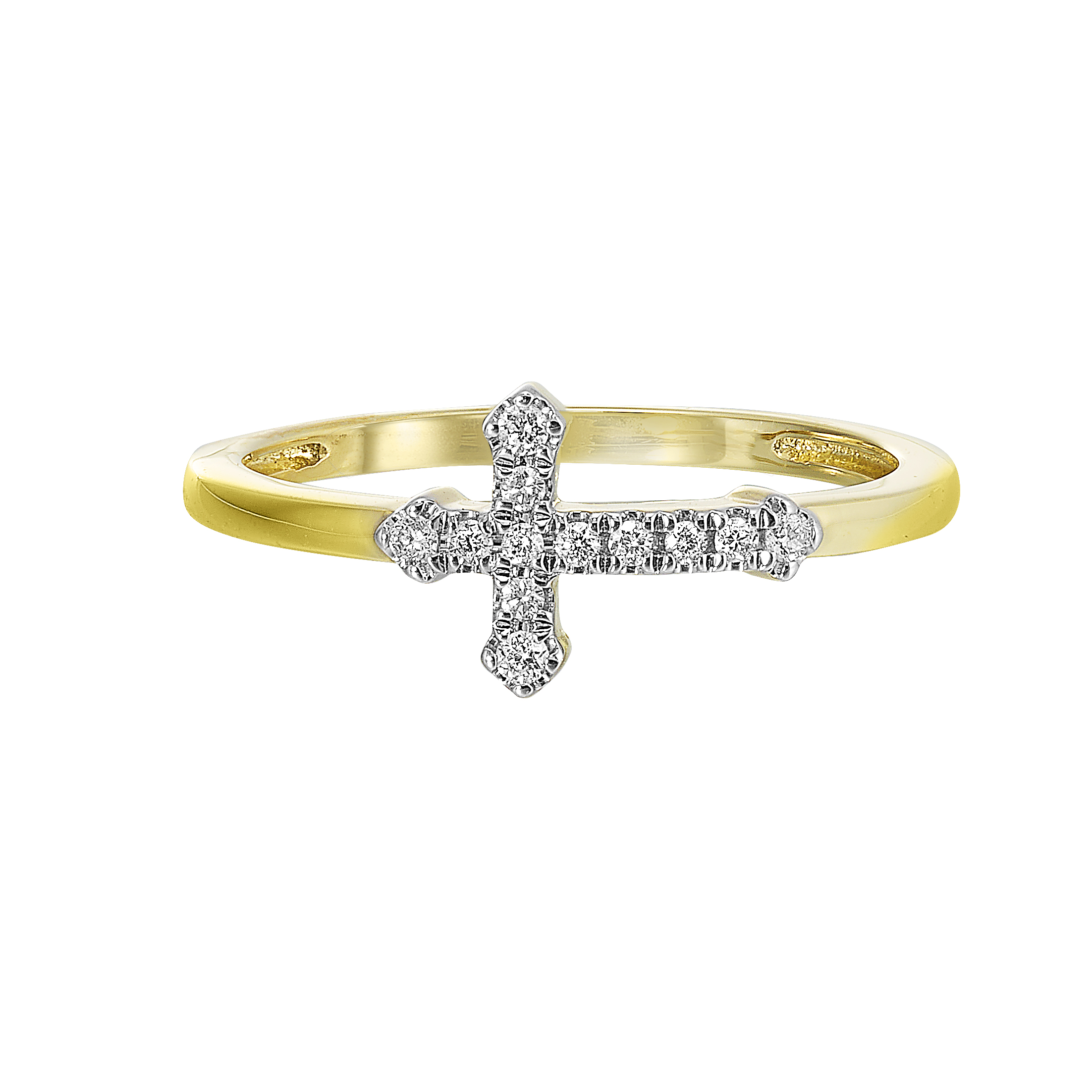 14K YG 1/10 ct. tw. Diamond Cross Ring