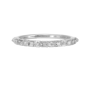 14K WG 1/5 ct. tw. Diamond Alternate Round & Baguette Stackable Ring