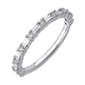 14K WG 3/8 ct. tw. Diamond Alternate Round & Baguette Stackable Ring