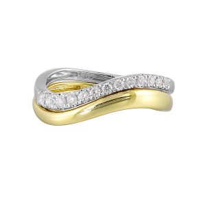 14K WYG 1/5 ct. tw. Diamond Mixed Metal Curved Ring