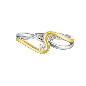 14K WYG 1/15 ct. tw. Diamond Mixed Metal Two stones Ring