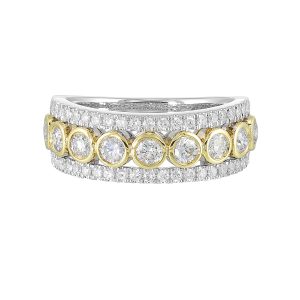 14K WYG 1 ct. tw. Diamond Mixed Metal Bezel set Wedding Band