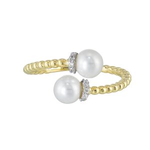 10K YG 1/12 ct. tw. Diamond & Pearl Bypass Ring