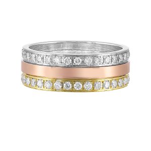 14K WYRG 1 ct. tw. Diamond Mixed Metal Three Row Ring