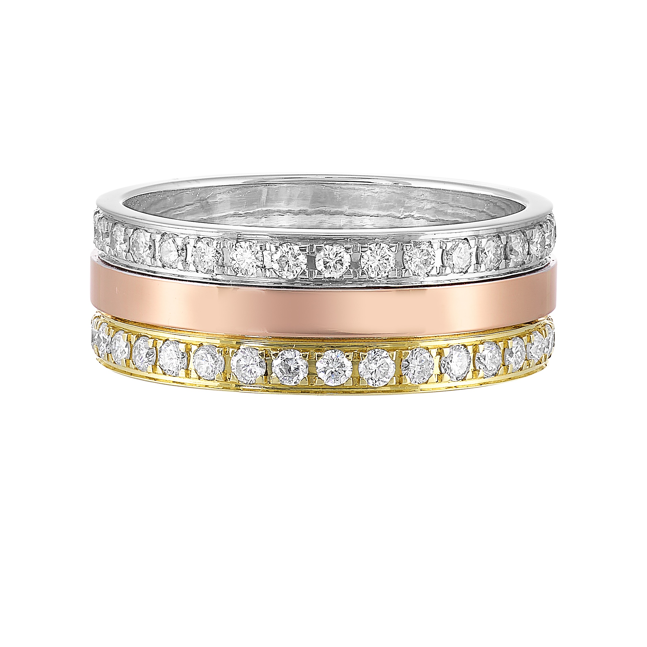 14K WYRG 1 ct. tw. Diamond Mixed Metal Three Row Ring