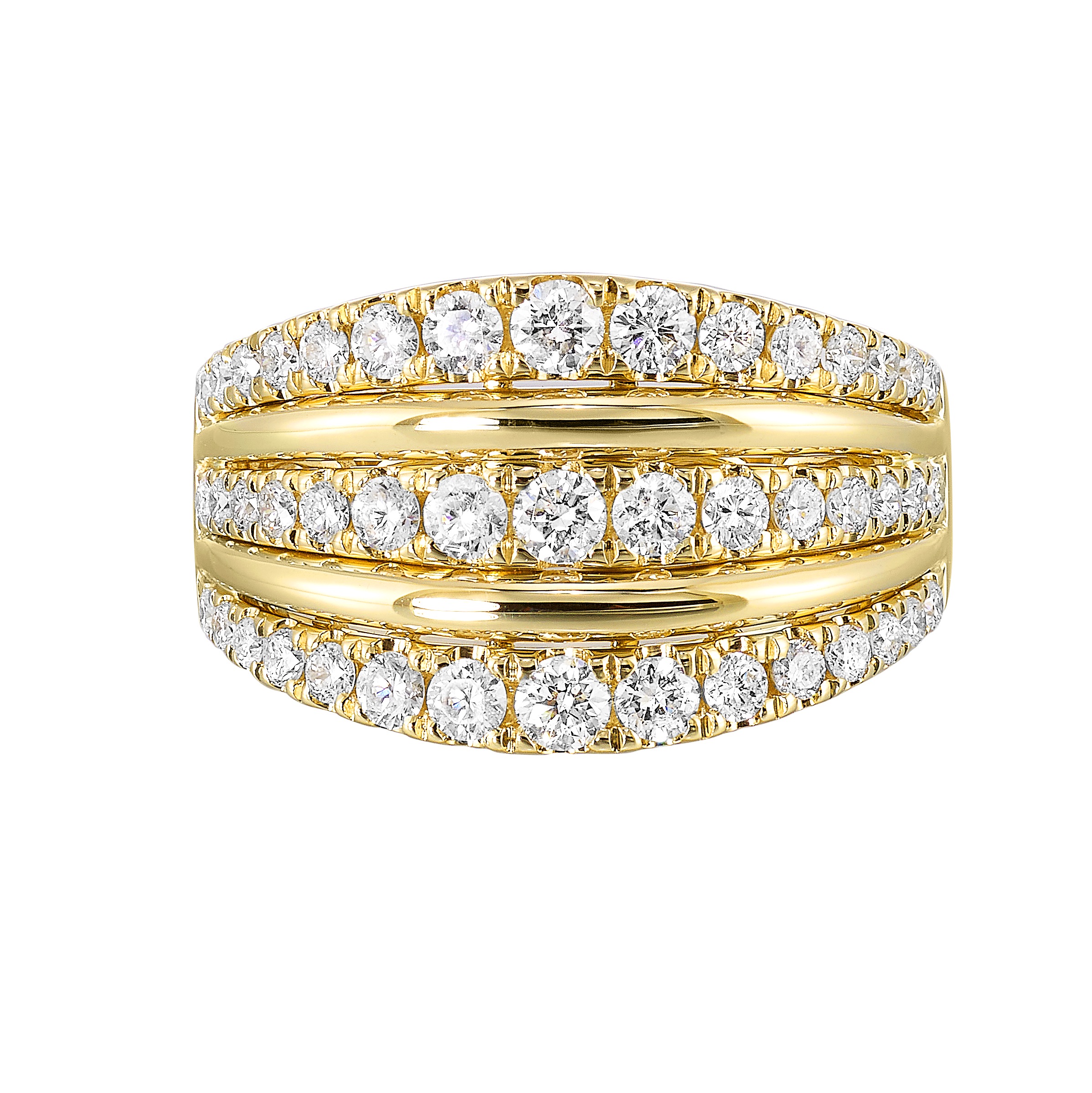 14K YG 1 ct. tw. Diamond Multi row Ring