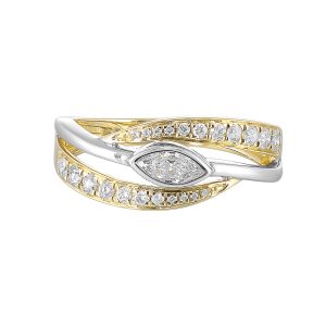 14K WYG 1/2 ct. tw. Diamond Mixed Metal with Bezel set Marquise Ring