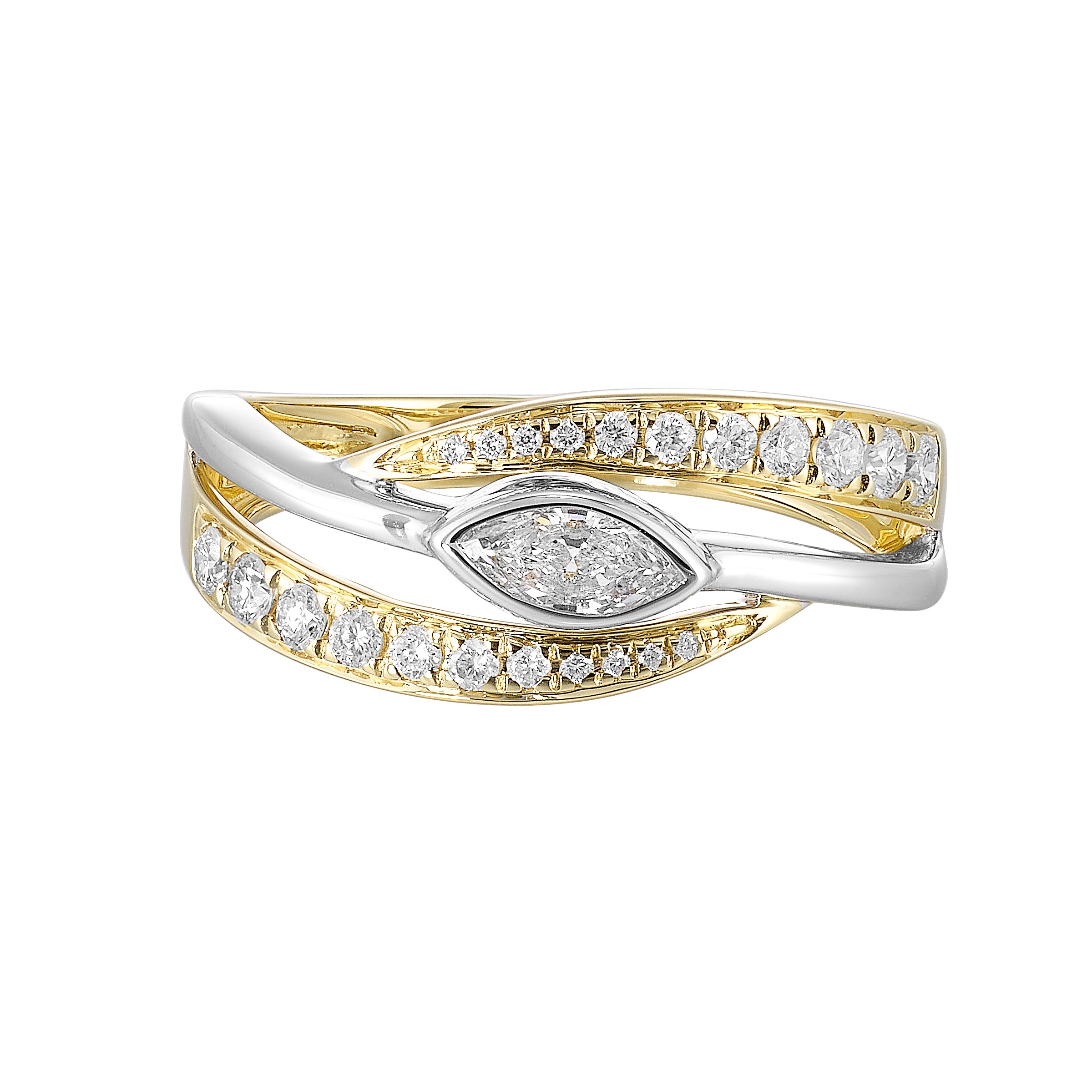 14K WYG 1/2 ct. tw. Diamond Mixed Metal with Bezel set Marquise Ring