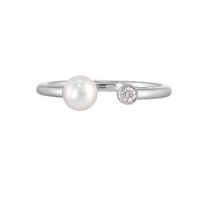 14K WG 1/20 ct. tw. Diamond & Pearl Open Ring