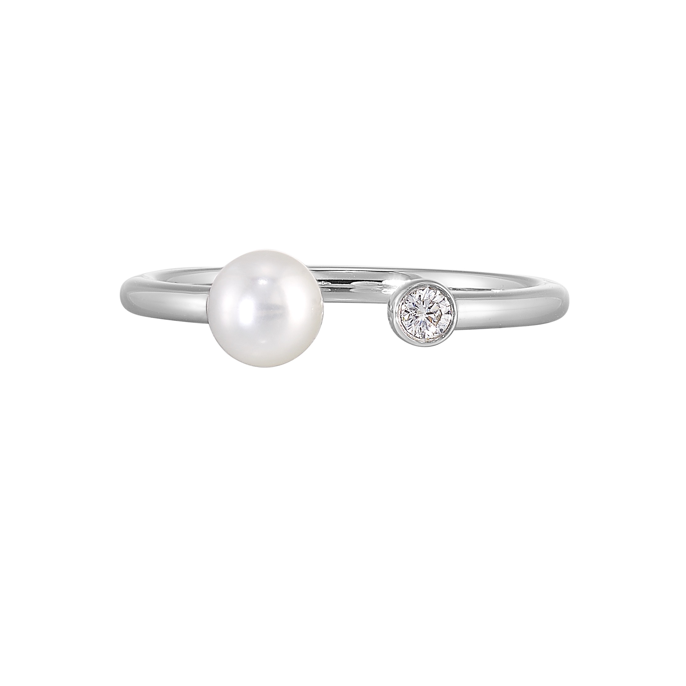 14K WG 1/20 ct. tw. Diamond & Pearl Open Ring