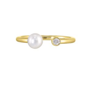 14K YG 1/20 ct. tw. Diamond & Pearl Open Ring