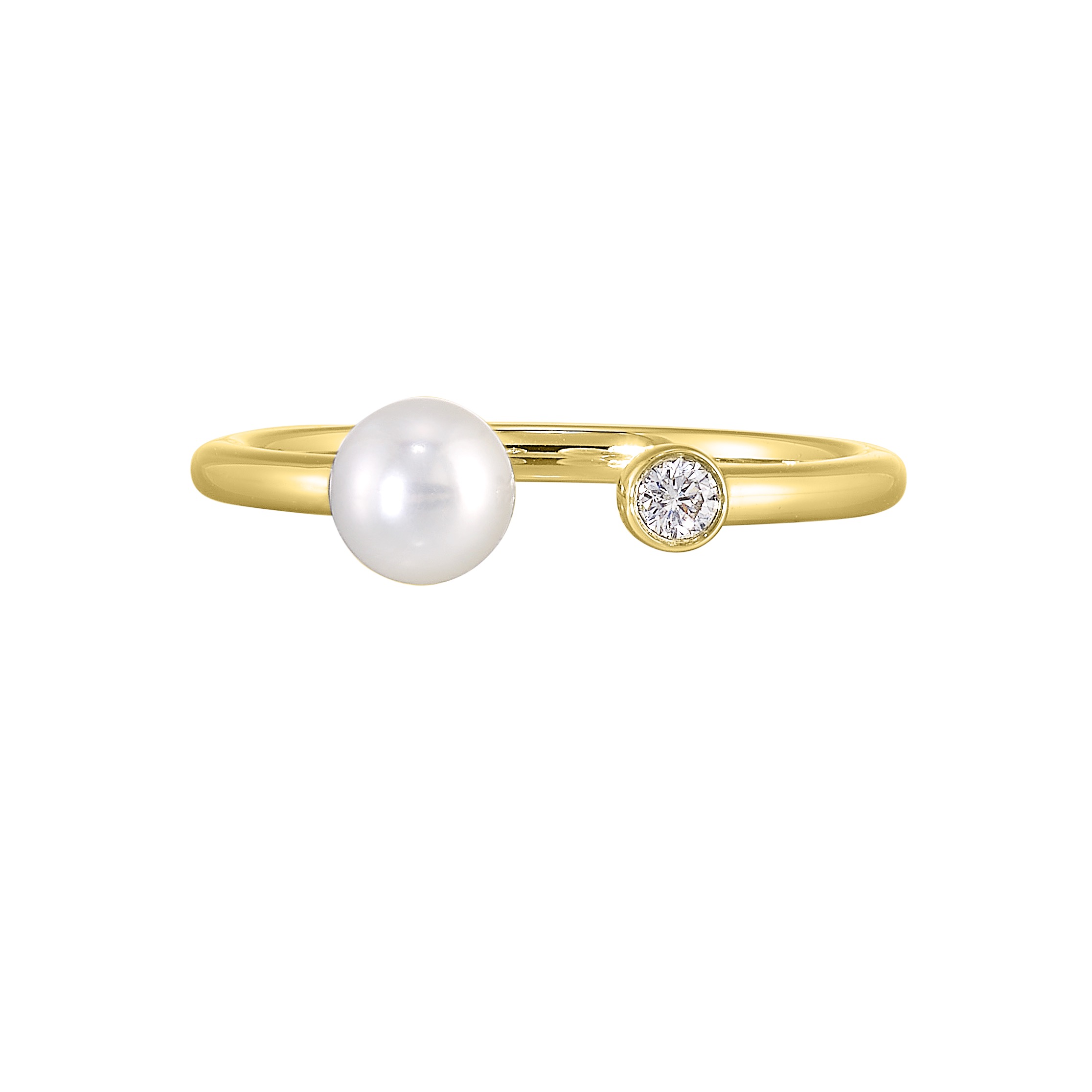 14K YG 1/20 ct. tw. Diamond & Pearl Open Ring