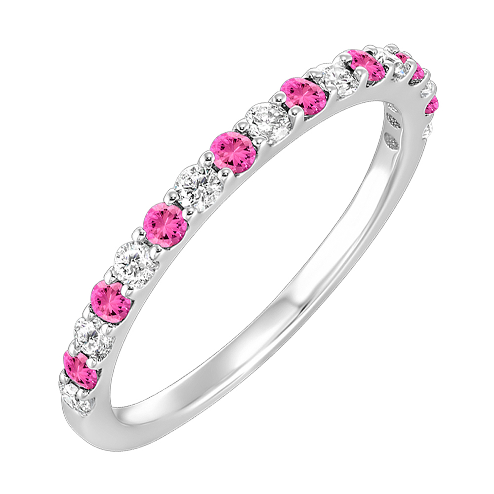 10K WG 1/5 ct. tw. Diamond & 1/5 ct. tw. Pink Tourmaline Stackable Ring