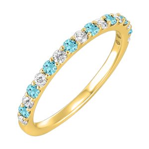 10K YG 1/5 ct. tw. Diamond & 1/5 ct. tw. Aquamarine Stackable Ring