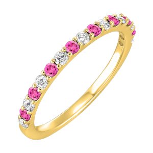 10K YG 1/5 ct. tw. Diamond & 1/5 ct. tw. Pink Tourmaline Stackable Ring