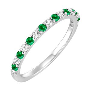 14K WG 1/5 ct. tw. Diamond & 1/3 ct. tw. Emerald Stackable Ring