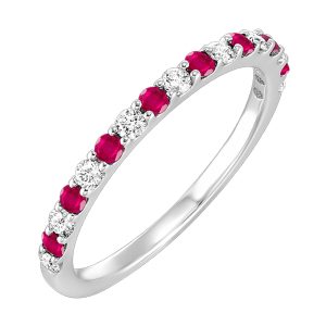 14K WG 1/5 ct. tw. Diamond & 1/4 ct tw. Ruby Stackable Ring