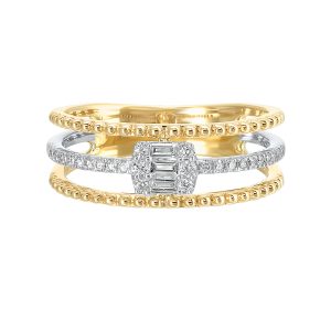 10K WYG 1/5 ct. tw. Diamond Mixed Metal Three Row Ring