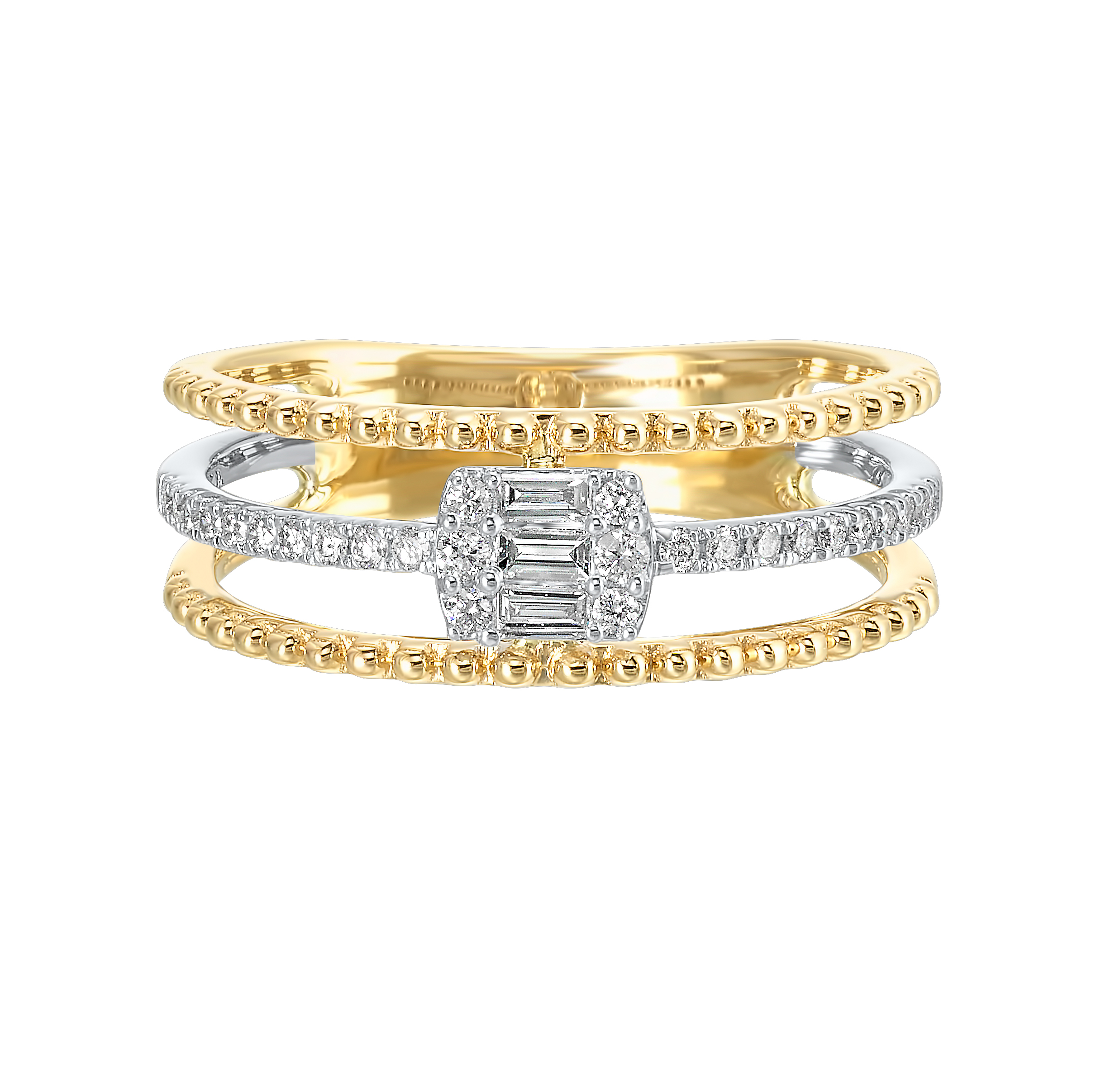 10K WYG 1/5 ct. tw. Diamond Mixed Metal Three Row Ring