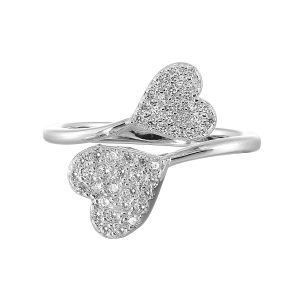 Silver Bypass Pave Heart Ring