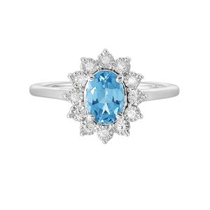 Silver 1/20 ct. tw. Diamond Halo & 1 ct. tw. Oval Blue Topaz Ring