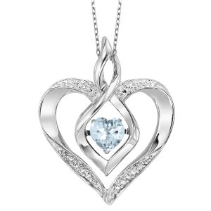 Silver 1/50 ct. tw. Diamond  & 1/4 ct. tw. Created-Aquamarine Heart Pendant