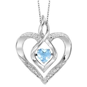 Silver 1/50 ct. tw. Diamond  & 1/4 ct. tw. Created-Blue Topaz Heart Pendant