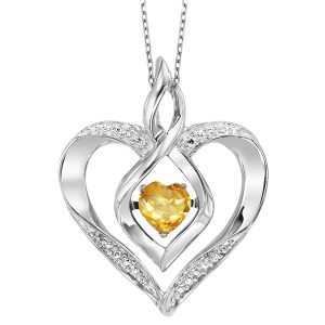 Silver 1/50 ct. tw. Diamond  & 1/4 ct. tw. Created-Citrine Heart Pendant