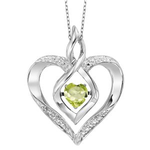 Silver 1/50 ct. tw. Diamond  & 1/4 ct. tw. Created-Peridot Heart Pendant
