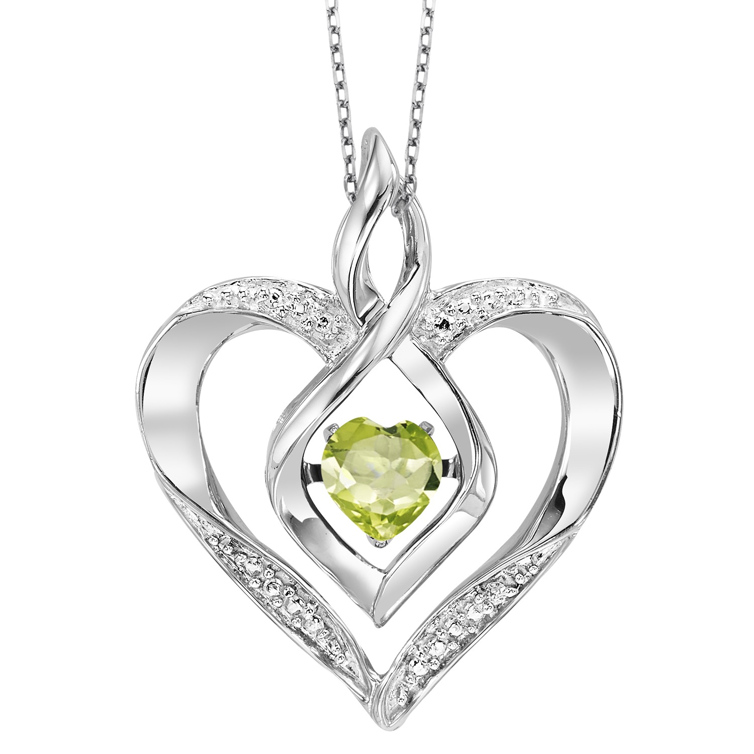 Silver 1/50 ct. tw. Diamond & 1/4 ct. tw. Created-Peridot Heart Pendant