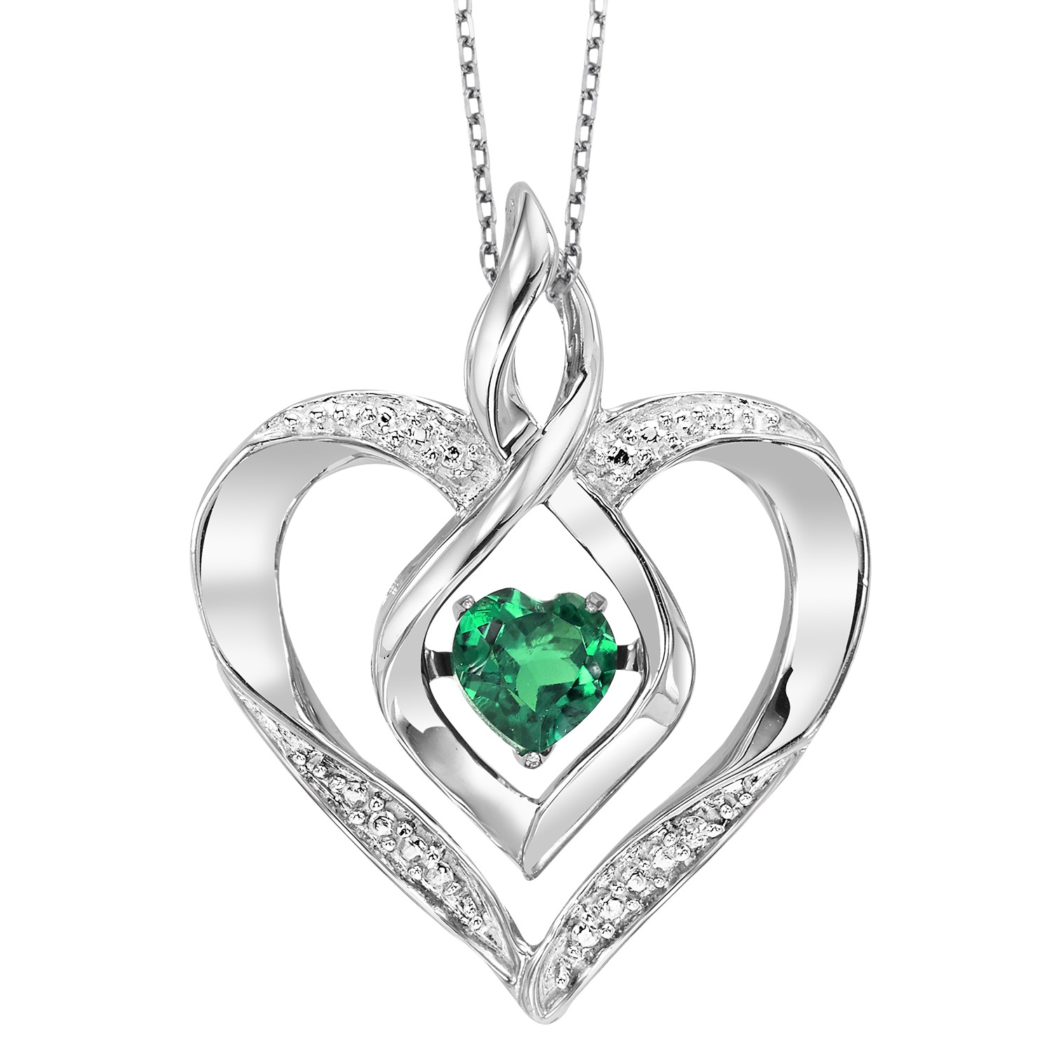 Silver 1/50 ct. tw. Diamond & 1/4 ct. tw. Created-Emerald Heart Pendant
