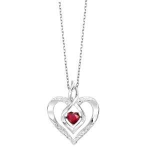 Silver 1/50 ct. tw. Diamond  & 1/4 ct. tw. Created-Garnet Heart Pendant