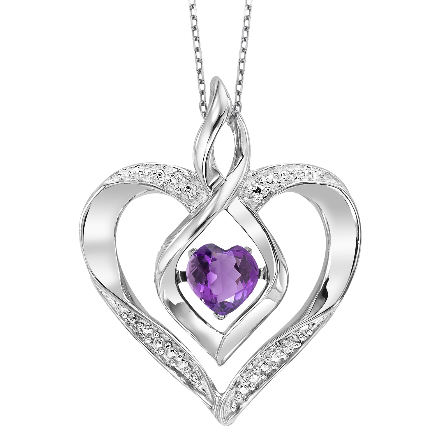 Silver 1/50 ct. tw. Diamond & 1/4 ct. tw. Created-Amethyst Heart Pendant