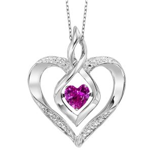 Silver 1/50 ct. tw. Diamond  & 1/4 ct. tw. Created-Pink Tourmaline Heart Pendant