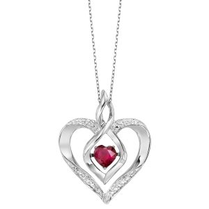 Silver 1/50 ct. tw. Diamond  & 1/4 ct. tw. Created-Ruby Heart Pendant