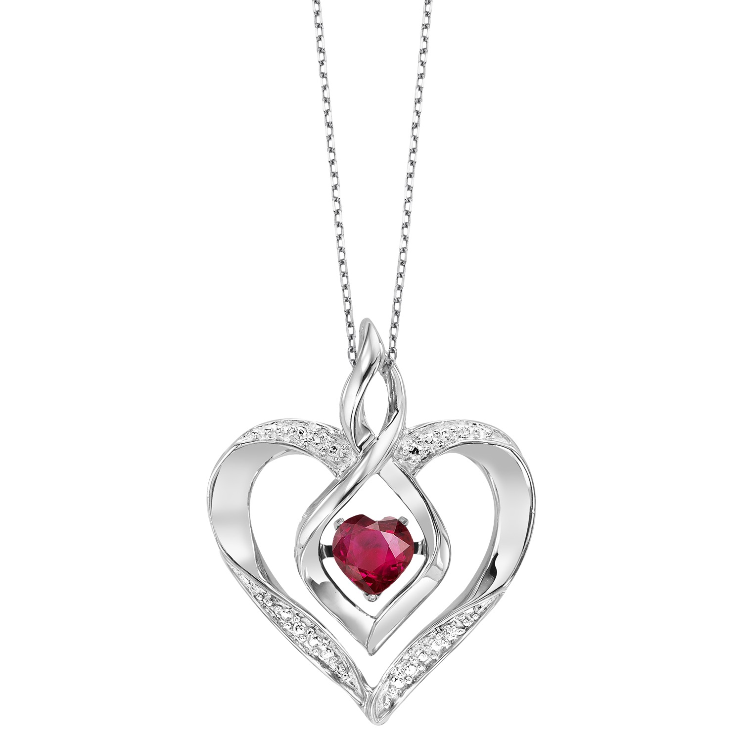 Silver 1/50 ct. tw. Diamond & 1/4 ct. tw. Created-Ruby Heart Pendant