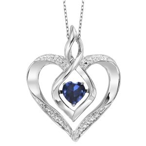 Silver 1/50 ct. tw. Diamond  & 1/4 ct. tw. Created-Sapphire Heart Pendant