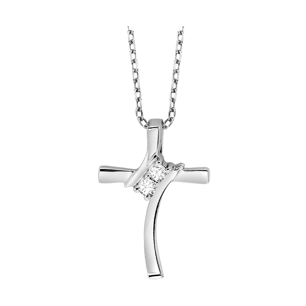 10K YG 1/20 ct. tw. Diamond Two Stones Cross Pendant