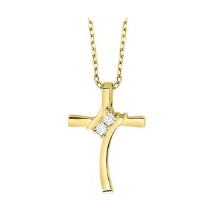 10K YG 1/20 ct. tw. Diamond Two Stone Cross Pendant