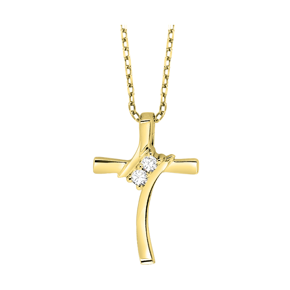 10K YG 1/20 ct. tw. Diamond Two Stone Cross Pendant