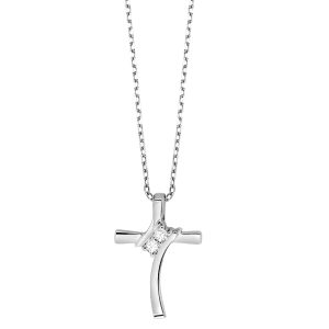 Silver 1/20 ct. tw. Diamond Two Stone Cross Pendant