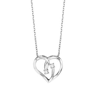 Silver 1/20 ct. tw. Diamond Two Stone Heart Pendant