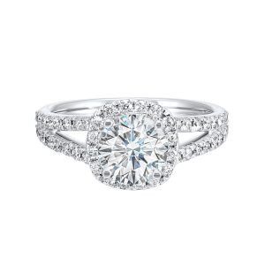 14K WG 1/2 ct. tw. Diamond Halo Engagement Ring. Semi Mount for 1 ct. tw. Round Center.