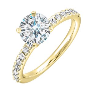 14K YG 1/4 ct. tw. Diamond Accent Engagement Ring. Semi Mount for 1 ct. tw. Round Center.
