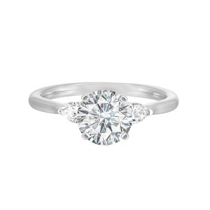 14K WG 3/8 ct. tw. Diamond Three Stone Engagement Ring. Semi Mount for 1 1/2 ct. tw. Round Center.