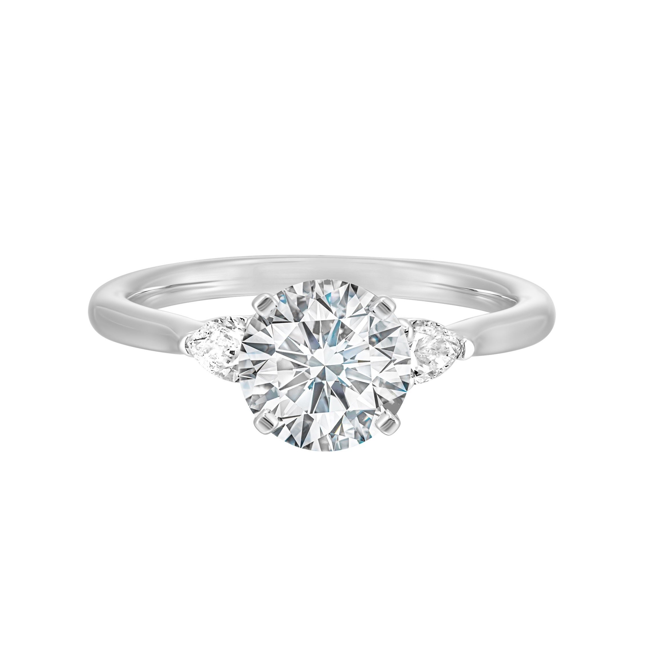 14K WG 3/8 ct. tw. Diamond Three Stone Engagement Ring. Semi Mount for 1 1/2 ct. tw. Round Center.